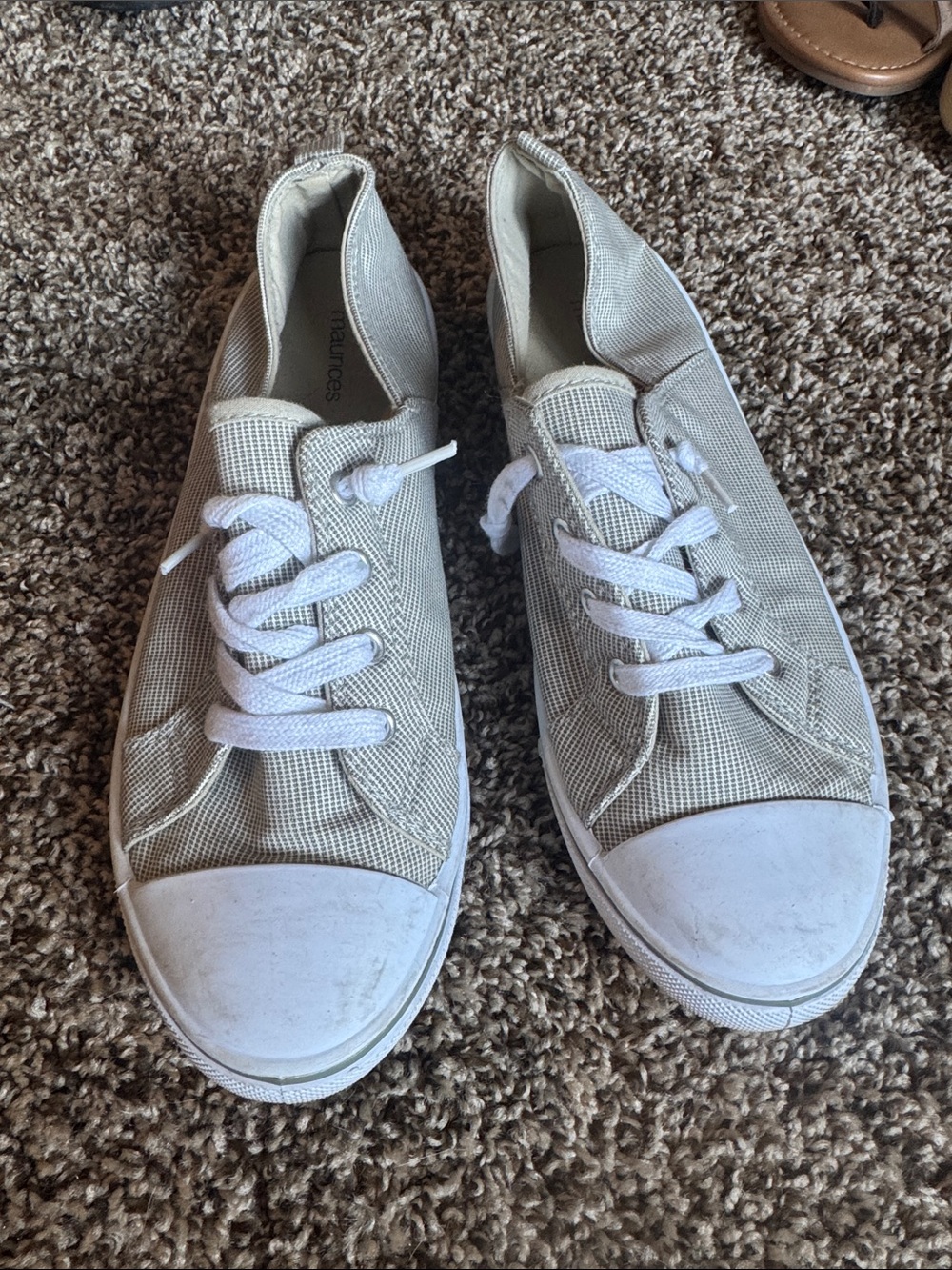 Maurices Light Beige Canvas Lace-Up Sneakers